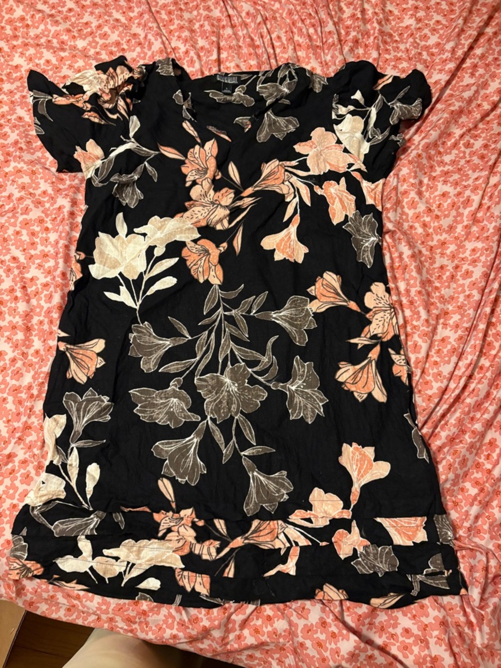 Black Floral Off-Shoulder Women’s Top - Peach & Cream Floral Print